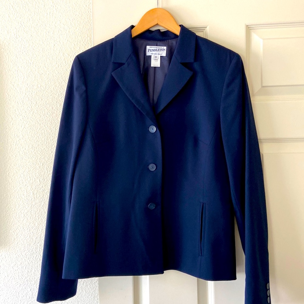 Pendleton navy blue, academia wool blazer. Size 14